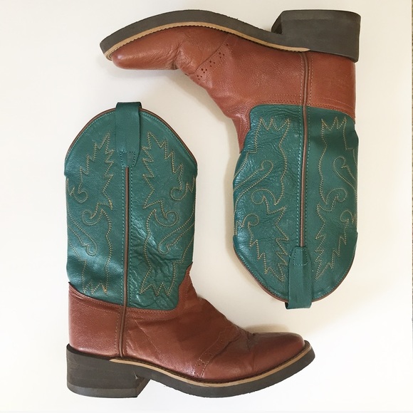 Old West Shoes - Old West Turquoise Leather Cowboy Boots